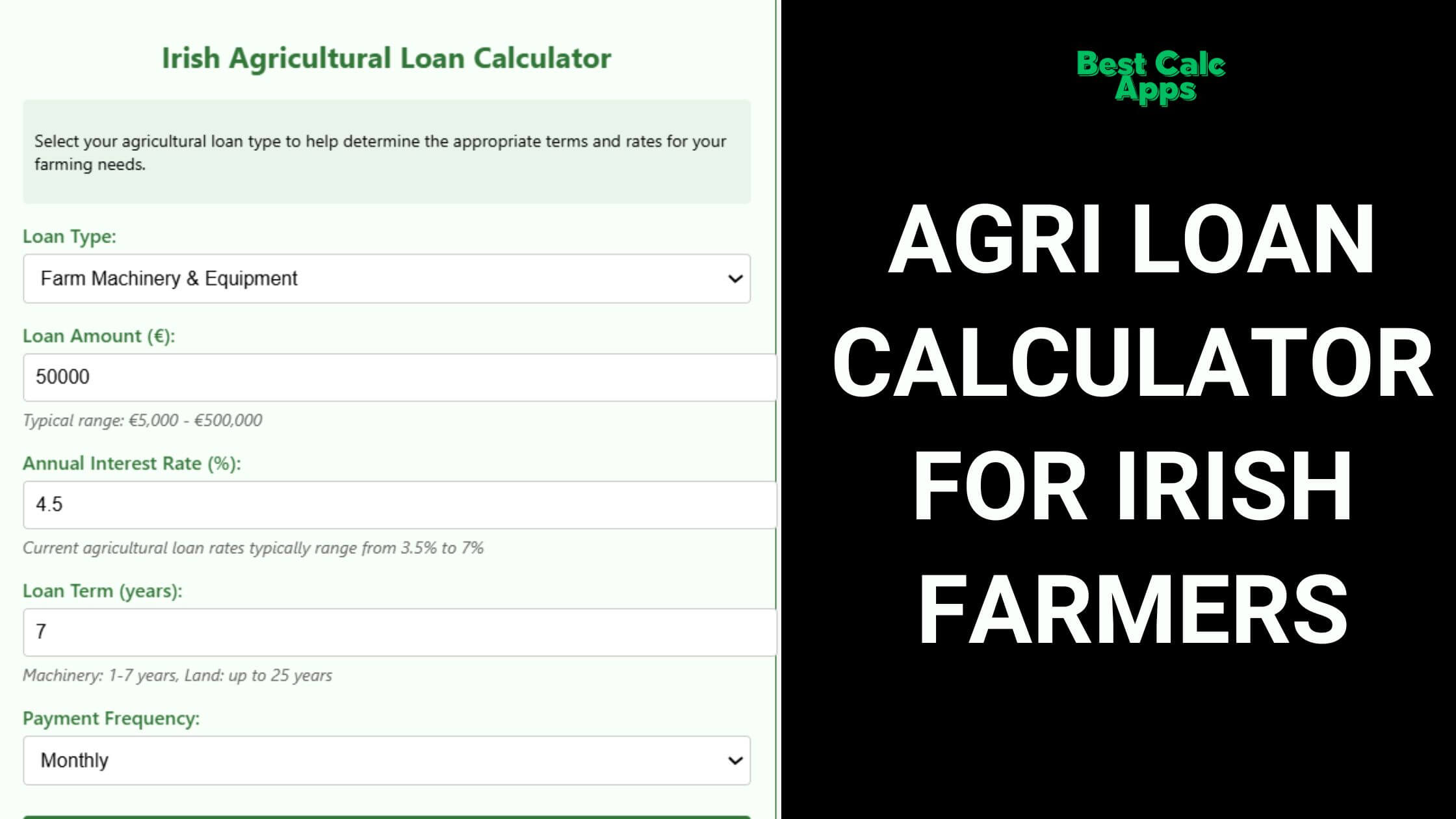 agri loan calculator for ireland farmers